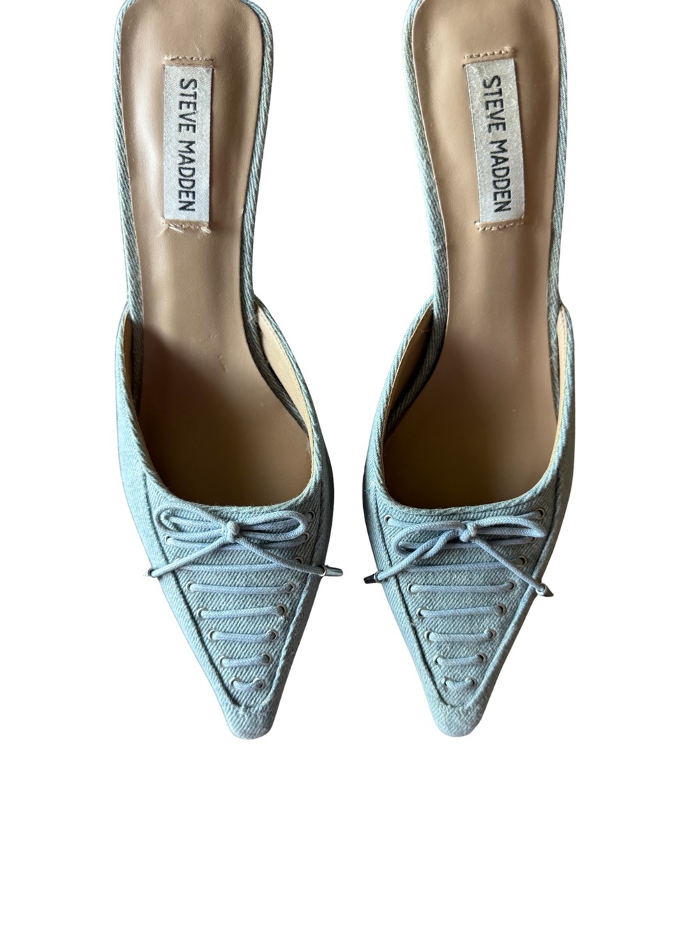 Steve Madden Pale Blue Pointed Toe Slip-On Mules with Bow